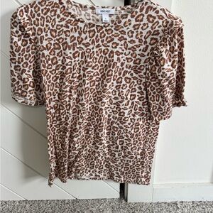 Nine West Brown and Cream Leopard Print Short Sleeve Top